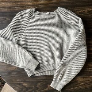 Grey Ribbed Knit Women's Sweater